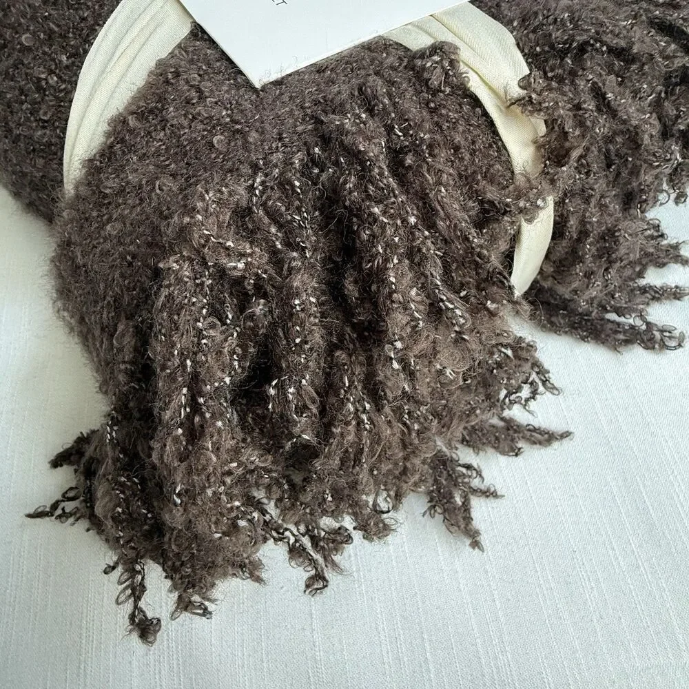 Luxe Home By Honeydew Boucle Knit Throw Fringe Blanket Chocolate 50”x60 New